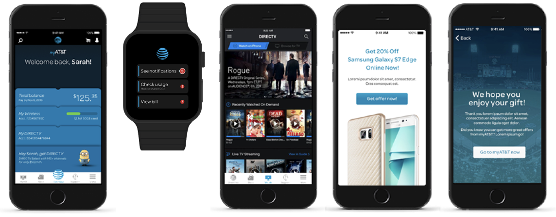 MyAT&T native app tabbed navigation iOS Android prototype two versions comparison interface design