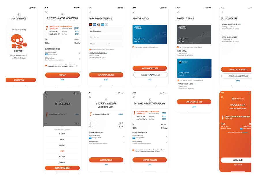 orangetheory buy flow wireframes concepts sketches mobile app purchase design process